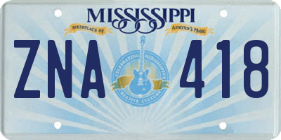 MS license plate ZNA418
