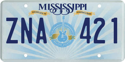 MS license plate ZNA421