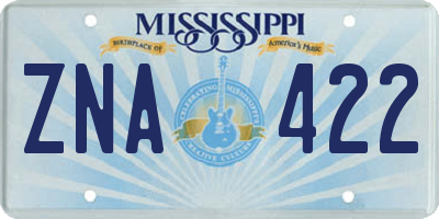 MS license plate ZNA422