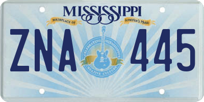 MS license plate ZNA445