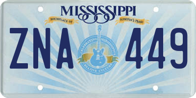 MS license plate ZNA449