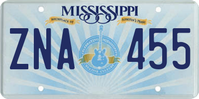 MS license plate ZNA455