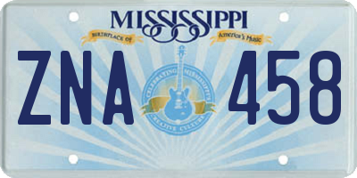 MS license plate ZNA458