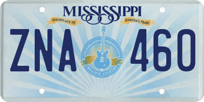 MS license plate ZNA460