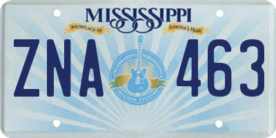 MS license plate ZNA463