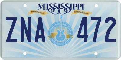 MS license plate ZNA472