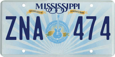 MS license plate ZNA474