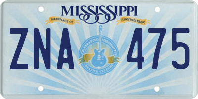 MS license plate ZNA475