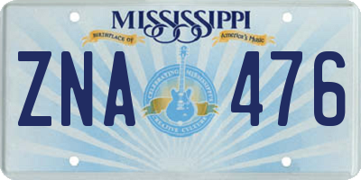 MS license plate ZNA476