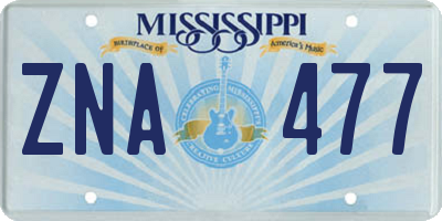 MS license plate ZNA477