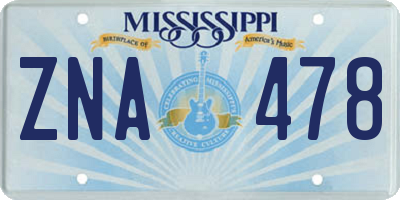 MS license plate ZNA478