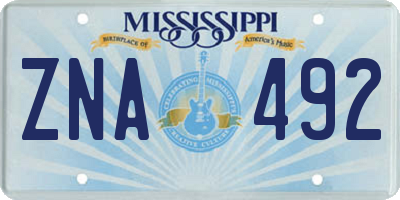 MS license plate ZNA492