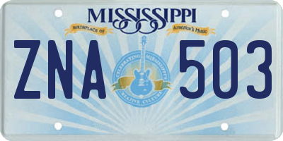 MS license plate ZNA503