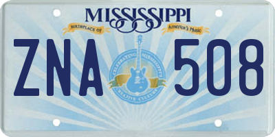 MS license plate ZNA508