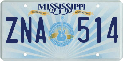MS license plate ZNA514