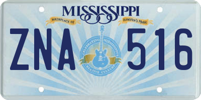 MS license plate ZNA516