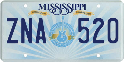 MS license plate ZNA520