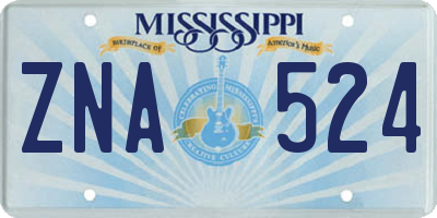 MS license plate ZNA524