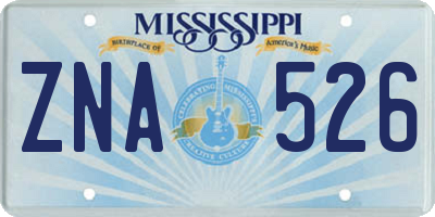 MS license plate ZNA526
