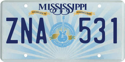 MS license plate ZNA531