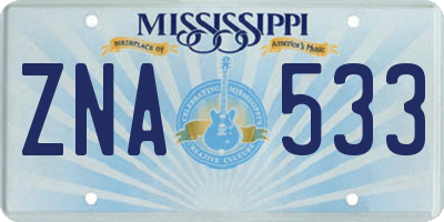 MS license plate ZNA533