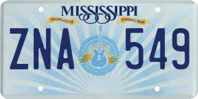 MS license plate ZNA549