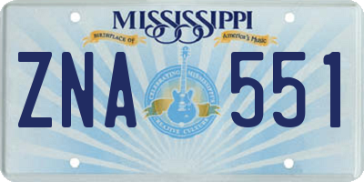 MS license plate ZNA551