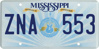 MS license plate ZNA553