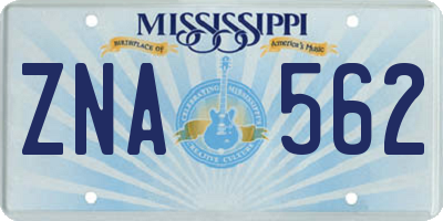 MS license plate ZNA562