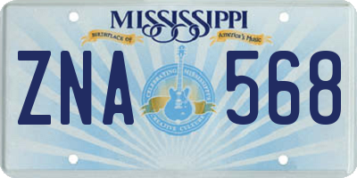 MS license plate ZNA568