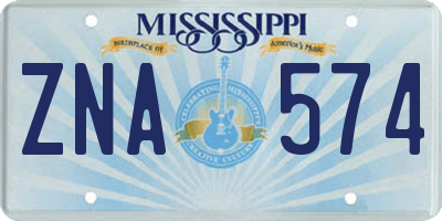 MS license plate ZNA574