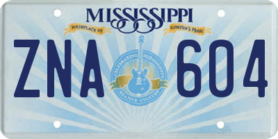 MS license plate ZNA604