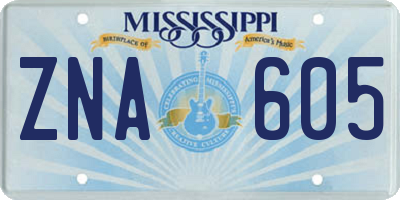 MS license plate ZNA605