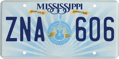 MS license plate ZNA606