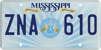 MS license plate ZNA610