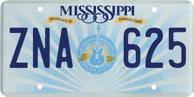 MS license plate ZNA625