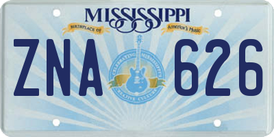 MS license plate ZNA626