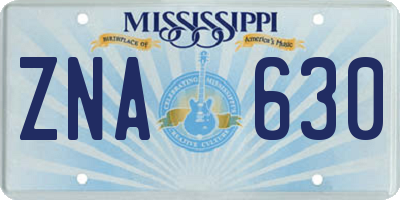 MS license plate ZNA630
