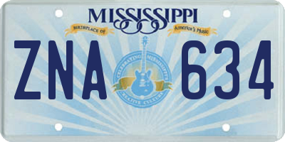 MS license plate ZNA634