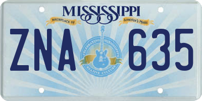 MS license plate ZNA635
