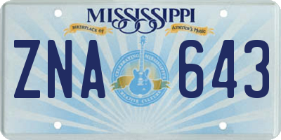 MS license plate ZNA643