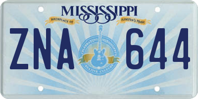 MS license plate ZNA644