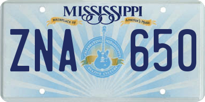 MS license plate ZNA650