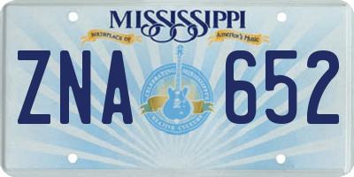 MS license plate ZNA652