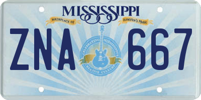 MS license plate ZNA667