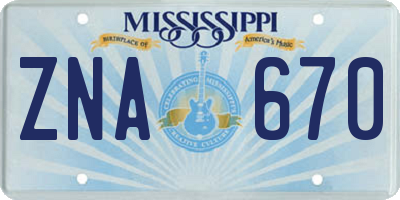 MS license plate ZNA670