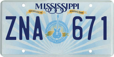 MS license plate ZNA671