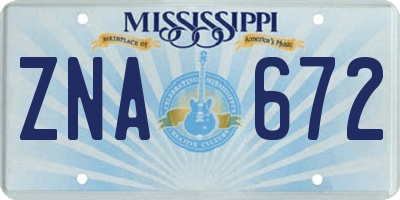 MS license plate ZNA672