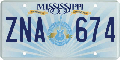 MS license plate ZNA674