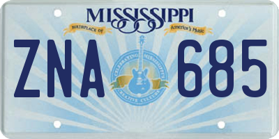 MS license plate ZNA685